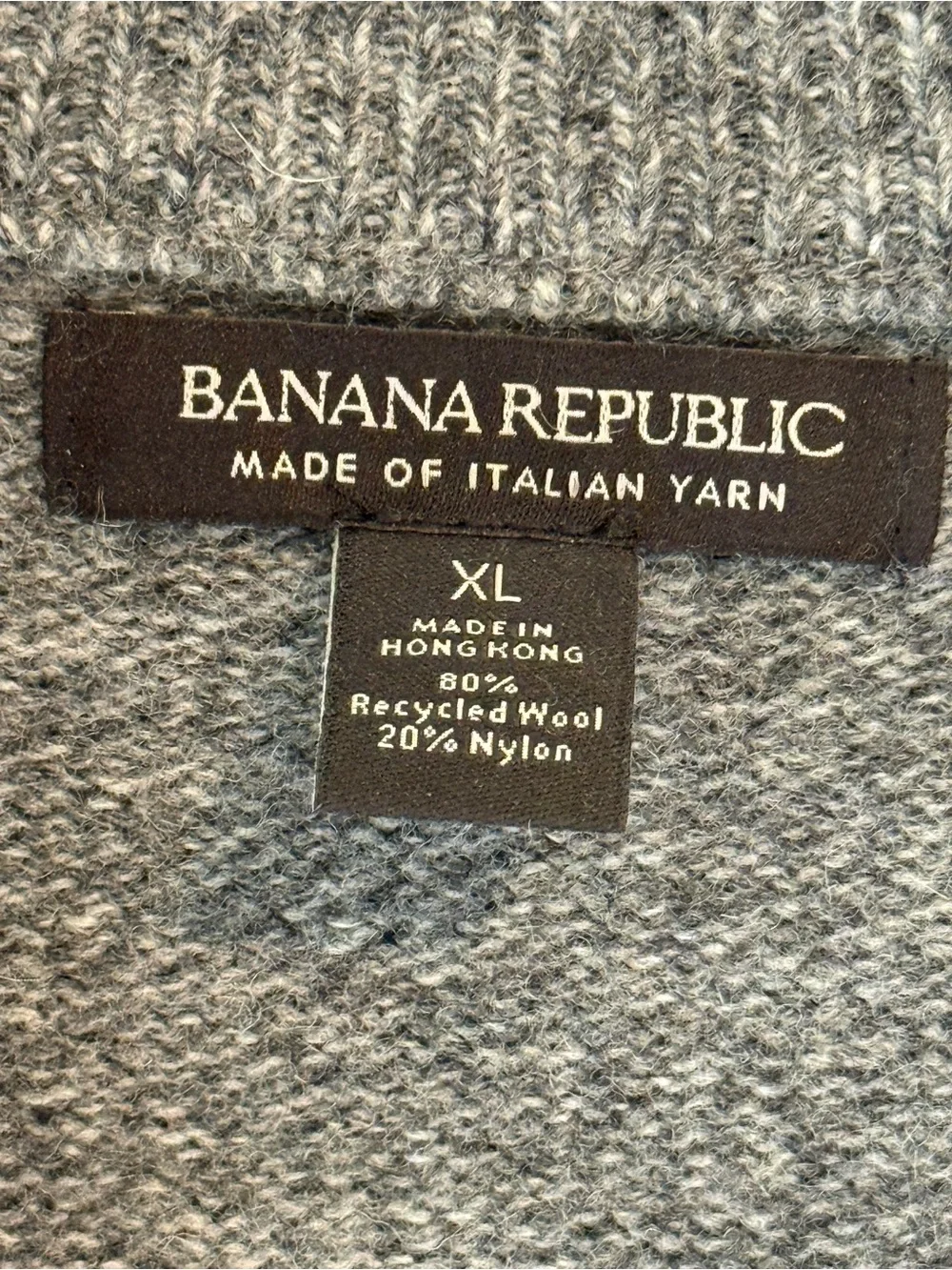 Banana Republic Men’s XL Gray Recycled Wool Quarter Zip Sweater Italian Yarn
